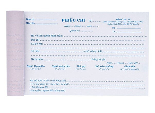 Mẫu phiếu chi thường thấy
